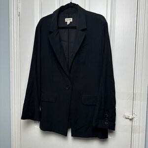 Open Edit Blazer Womens Medium Black Jacket Office Long Sleeve One Button